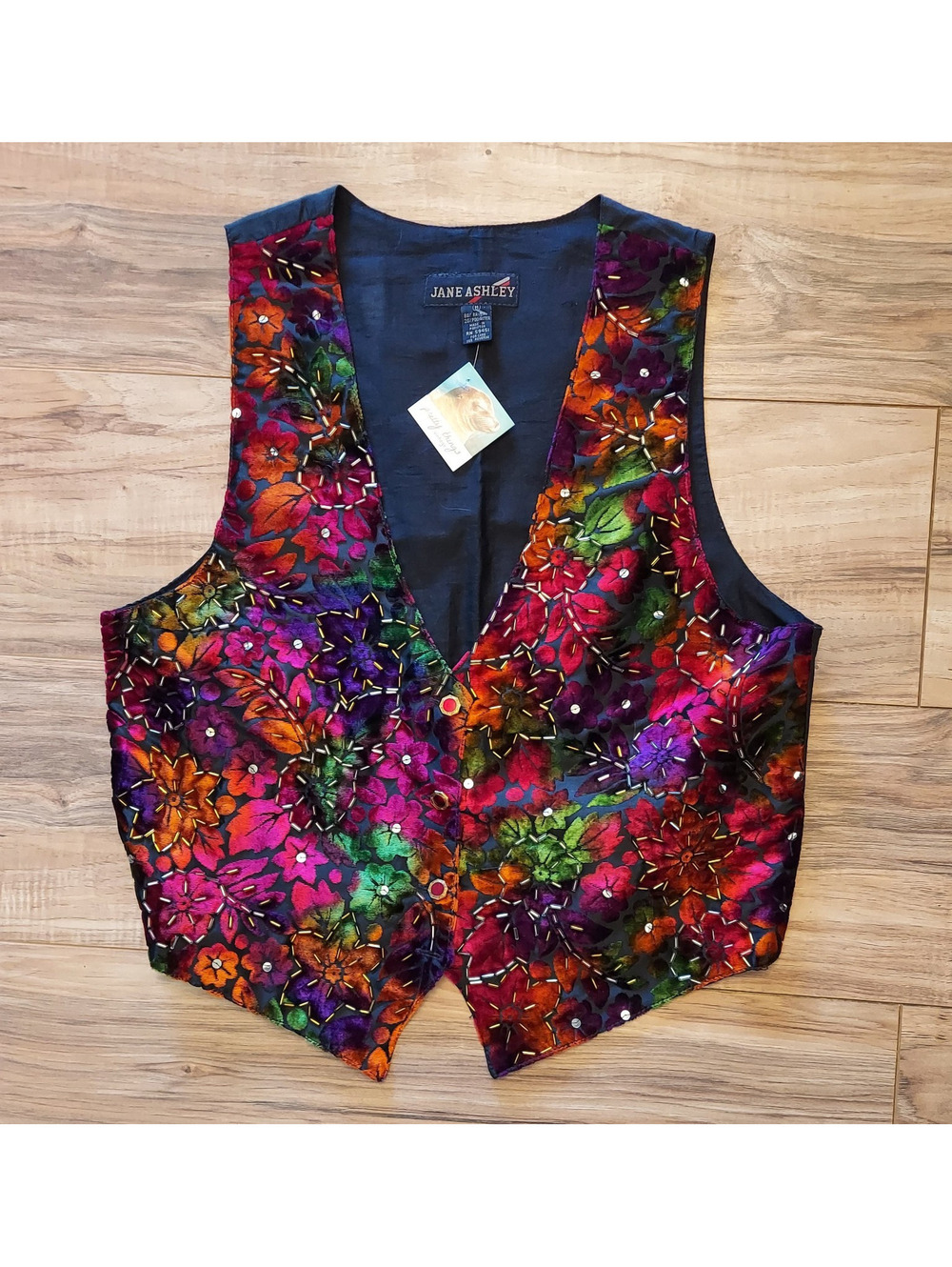 Women's Jane Ashley Embroidered Beaded Floral Button-Front Vest, Lined M